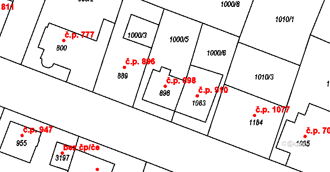 Bystřice pod Hostýnem 898 na parcele st. 898 v KÚ Bystřice pod Hostýnem, Katastrální mapa
