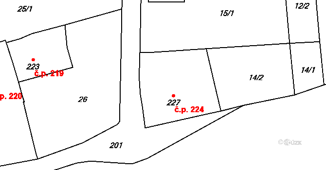 Vranov nad Dyjí 224 na parcele st. 227 v KÚ Vranov nad Dyjí, Katastrální mapa