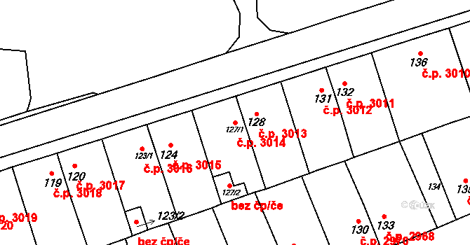 Znojmo 3014 na parcele st. 127/1 v KÚ Znojmo-Louka, Katastrální mapa