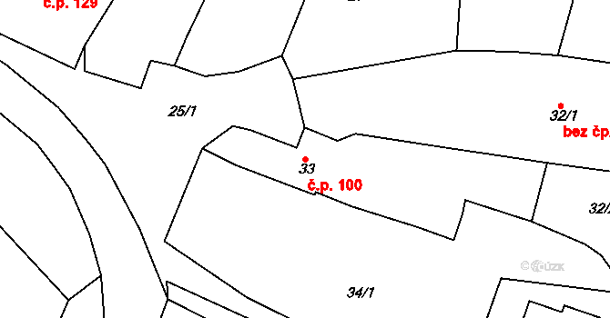Konice 100, Znojmo na parcele st. 33 v KÚ Konice u Znojma, Katastrální mapa