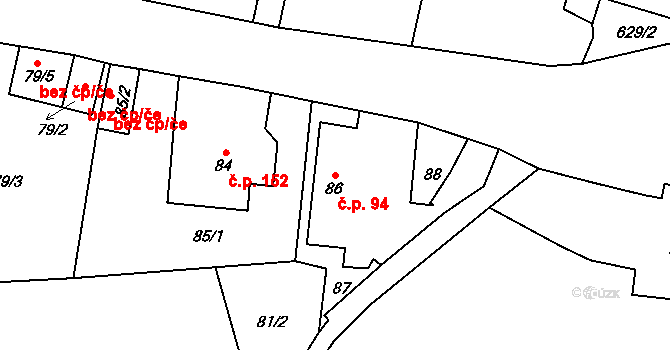Kaňk 94, Kutná Hora na parcele st. 86 v KÚ Kaňk, Katastrální mapa