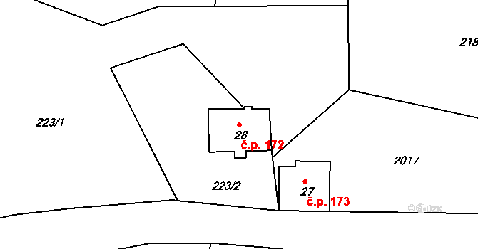 Abertamy 172 na parcele st. 28 v KÚ Abertamy, Katastrální mapa