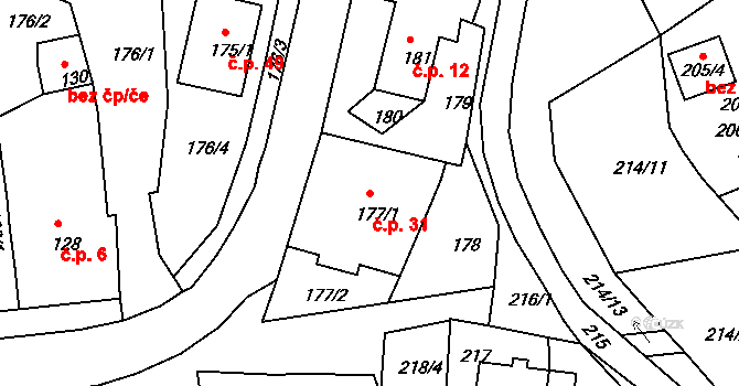 Vysoká 31, Dalovice na parcele st. 177/1 v KÚ Vysoká u Dalovic, Katastrální mapa