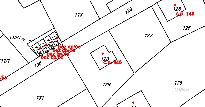 Rýnovice 146, Jablonec nad Nisou na parcele st. 128 v KÚ Rýnovice, Katastrální mapa