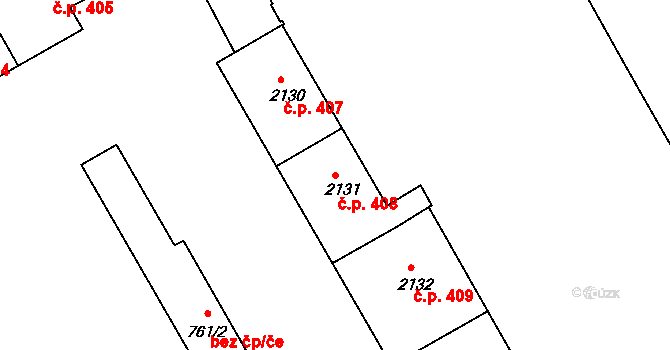Lyžbice 408, Třinec na parcele st. 2131 v KÚ Lyžbice, Katastrální mapa