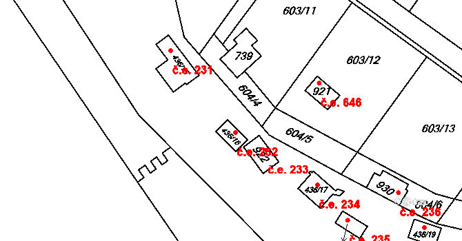 Kamenný Újezdec 232, Kamenný Přívoz na parcele st. 436/16 v KÚ Kamenný Přívoz, Katastrální mapa