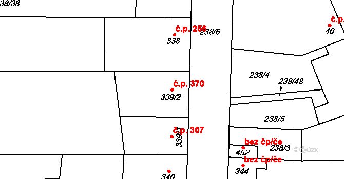 Žeravice 370 na parcele st. 339/2 v KÚ Žeravice u Kyjova, Katastrální mapa