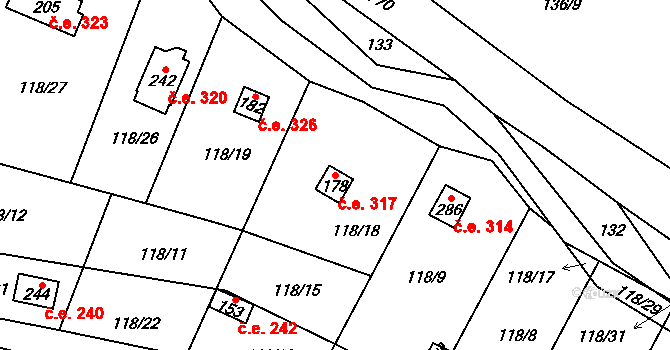 Vyskytná nad Jihlavou 317 na parcele st. 178 v KÚ Vyskytná nad Jihlavou, Katastrální mapa