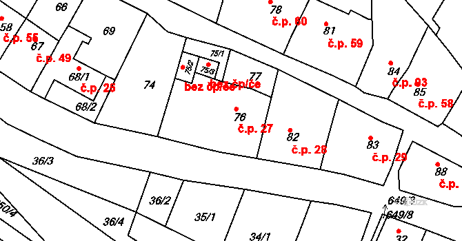 Opatovice 27, Vyškov na parcele st. 76 v KÚ Opatovice u Vyškova, Katastrální mapa