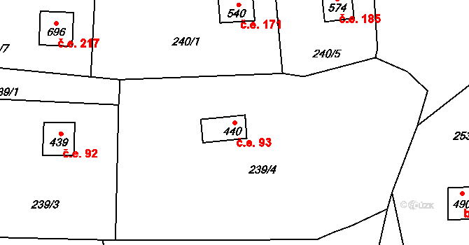 Javorník 93, Čtyřkoly na parcele st. 440 v KÚ Čtyřkoly, Katastrální mapa