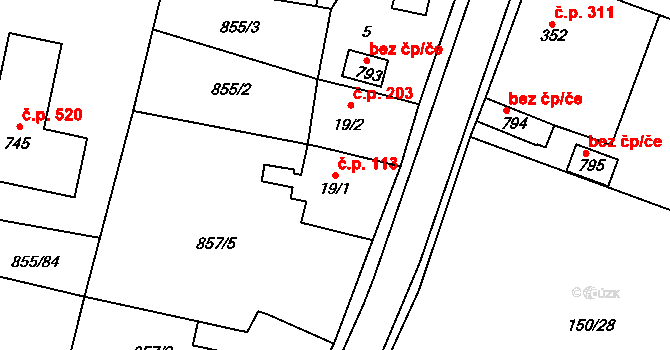 Cerhenice 113 na parcele st. 19/1 v KÚ Cerhenice, Katastrální mapa