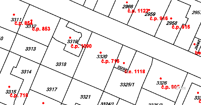 Děčín VI-Letná 716, Děčín na parcele st. 3320 v KÚ Podmokly, Katastrální mapa