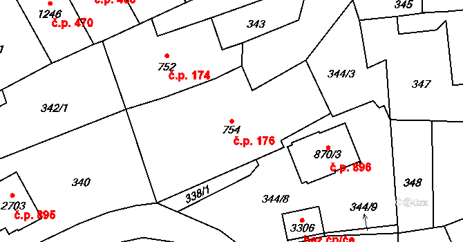 Horní Předměstí 176, Polička na parcele st. 754 v KÚ Polička, Katastrální mapa