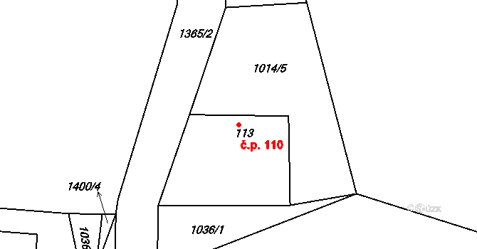 Hvožďany 110 na parcele st. 113 v KÚ Hvožďany, Katastrální mapa