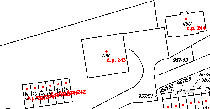 Chvalšiny 243 na parcele st. 439 v KÚ Chvalšiny, Katastrální mapa