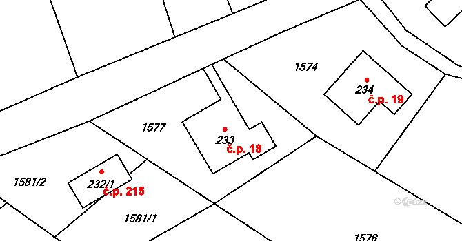 Valy 18, Krompach na parcele st. 233 v KÚ Krompach, Katastrální mapa
