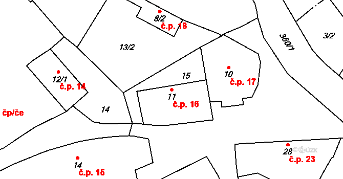 Dolní Černůtky 16, Jeřice na parcele st. 11 v KÚ Dolní Černůtky, Katastrální mapa