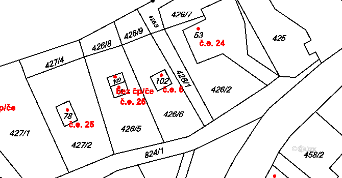 Strachaly 6, Snědovice na parcele st. 102 v KÚ Strachaly, Katastrální mapa