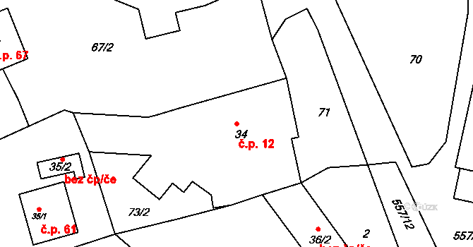 Lhota 12, Valašské Meziříčí na parcele st. 34 v KÚ Lhota u Choryně, Katastrální mapa