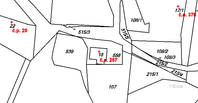 Přední Chlum 257, Milešov na parcele st. 18 v KÚ Přední Chlum, Katastrální mapa