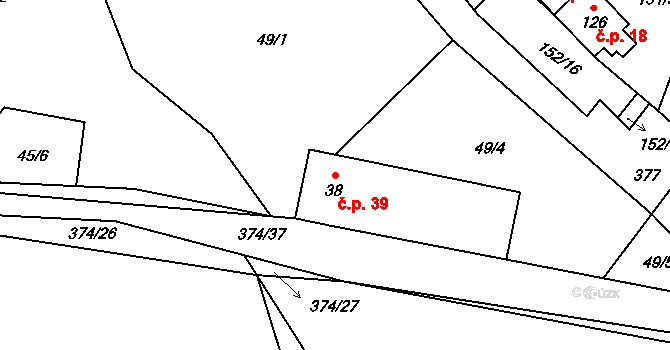 Oseky 39, Prachatice na parcele st. 38 v KÚ Oseky, Katastrální mapa