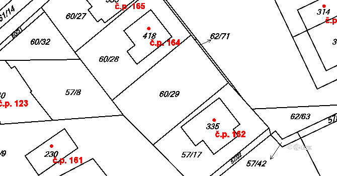 Kluk 163, Poděbrady na parcele st. 60/29 v KÚ Kluk, Katastrální mapa
