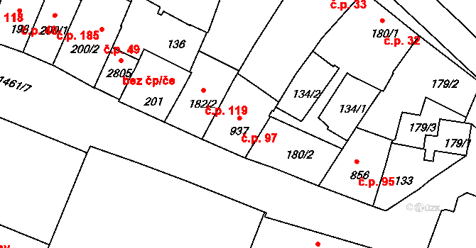 Jejkov 97, Třebíč na parcele st. 937 v KÚ Třebíč, Katastrální mapa
