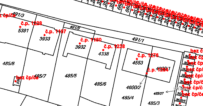 Horka-Domky 1238, Třebíč na parcele st. 4338 v KÚ Třebíč, Katastrální mapa