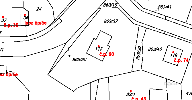 Sedletín 50 na parcele st. 113 v KÚ Sedletín, Katastrální mapa