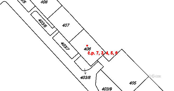 Štýřice 3,4,5,6,7, Brno na parcele st. 406 v KÚ Štýřice, Katastrální mapa