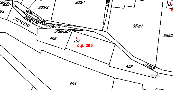 Vendolí 203 na parcele st. 167 v KÚ Vendolí, Katastrální mapa
