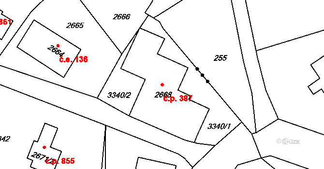 Rychnov u Jablonce nad Nisou 387 na parcele st. 2668 v KÚ Rychnov u Jablonce nad Nisou, Katastrální mapa