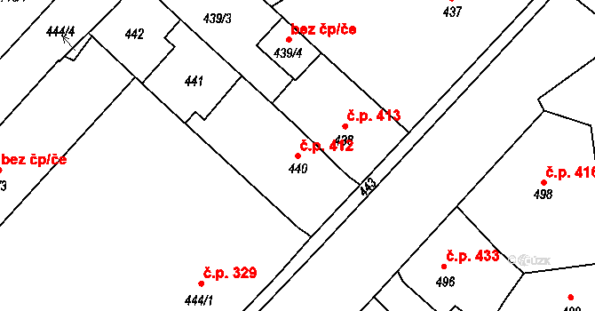 Postoloprty 412 na parcele st. 440 v KÚ Postoloprty, Katastrální mapa