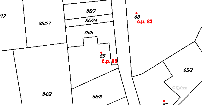 Borek 85, Rokycany na parcele st. 85 v KÚ Borek u Rokycan, Katastrální mapa
