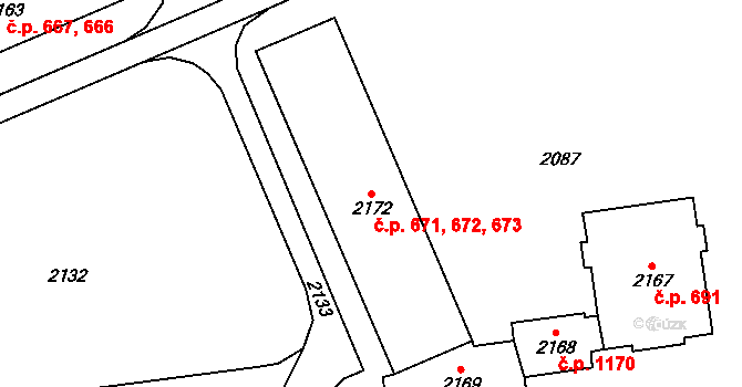 Chodov 671,672,673 na parcele st. 2172 v KÚ Dolní Chodov, Katastrální mapa