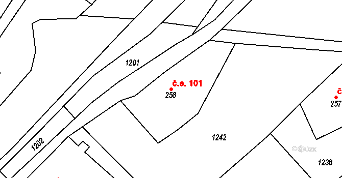 Háj 101, Loučná pod Klínovcem na parcele st. 258 v KÚ Háj u Loučné pod Klínovcem, Katastrální mapa