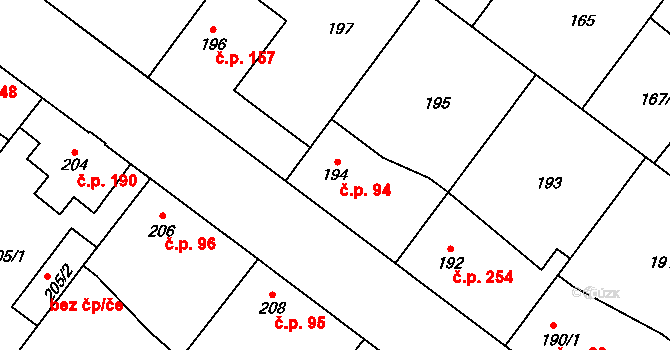 Kolovraty 94, Praha na parcele st. 194 v KÚ Kolovraty, Katastrální mapa
