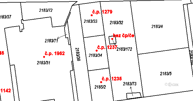 Žižkov 1237, Praha na parcele st. 2183/34 v KÚ Žižkov, Katastrální mapa