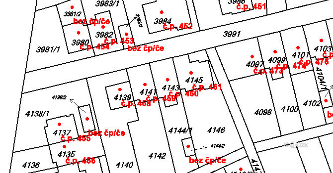 Záběhlice 460, Praha na parcele st. 4143 v KÚ Záběhlice, Katastrální mapa
