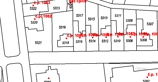 Záběhlice 1060, Praha na parcele st. 5316 v KÚ Záběhlice, Katastrální mapa