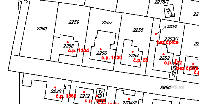 Modřany 1230, Praha na parcele st. 2256 v KÚ Modřany, Katastrální mapa