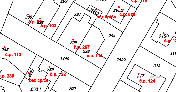 Řepy 114, Praha na parcele st. 293 v KÚ Řepy, Katastrální mapa