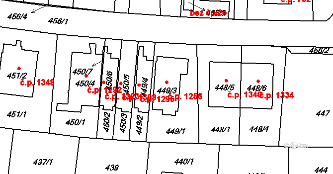 Hostivař 1256, Praha na parcele st. 449/3 v KÚ Hostivař, Katastrální mapa