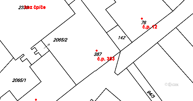 Příbram VI-Březové Hory 353, Příbram na parcele st. 387 v KÚ Březové Hory, Katastrální mapa