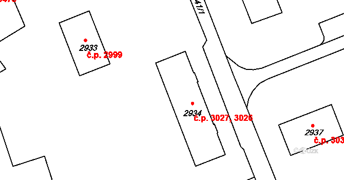 Hodonín 3026,3027 na parcele st. 2934 v KÚ Hodonín, Katastrální mapa