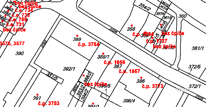 Chomutov 1956 na parcele st. 388/1 v KÚ Chomutov I, Katastrální mapa
