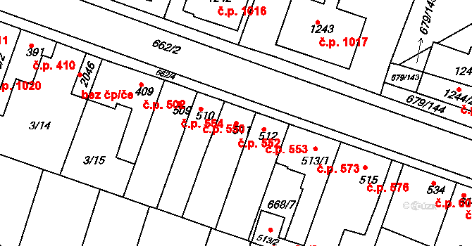Rosice 552 na parcele st. 511 v KÚ Rosice u Brna, Katastrální mapa