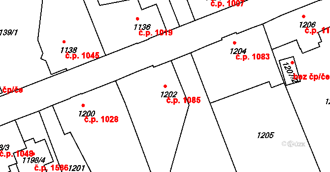 Rumburk 1 1085, Rumburk na parcele st. 1202 v KÚ Rumburk, Katastrální mapa