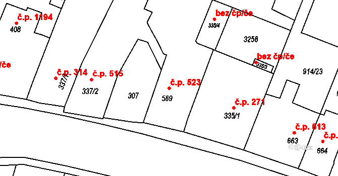 Kateřinky 523, Opava na parcele st. 589 v KÚ Kateřinky u Opavy, Katastrální mapa