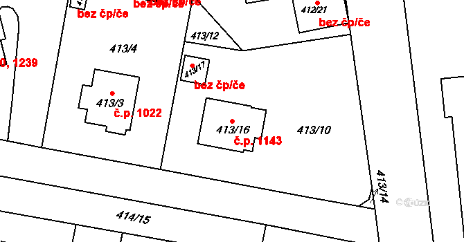 Doubravka 1143, Plzeň na parcele st. 413/16 v KÚ Doubravka, Katastrální mapa